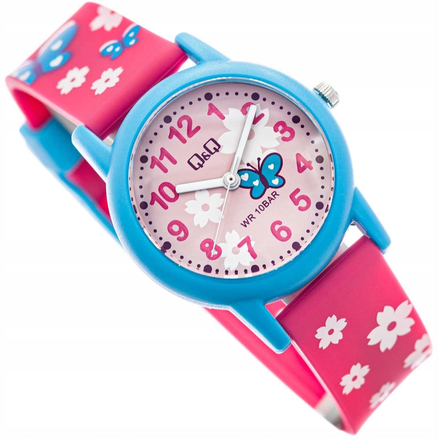 QQ V23A-021VY WATCH FOR GIRLS PINK WITH BUTTERFLIES FOR SWIMMING FOR LEARNING