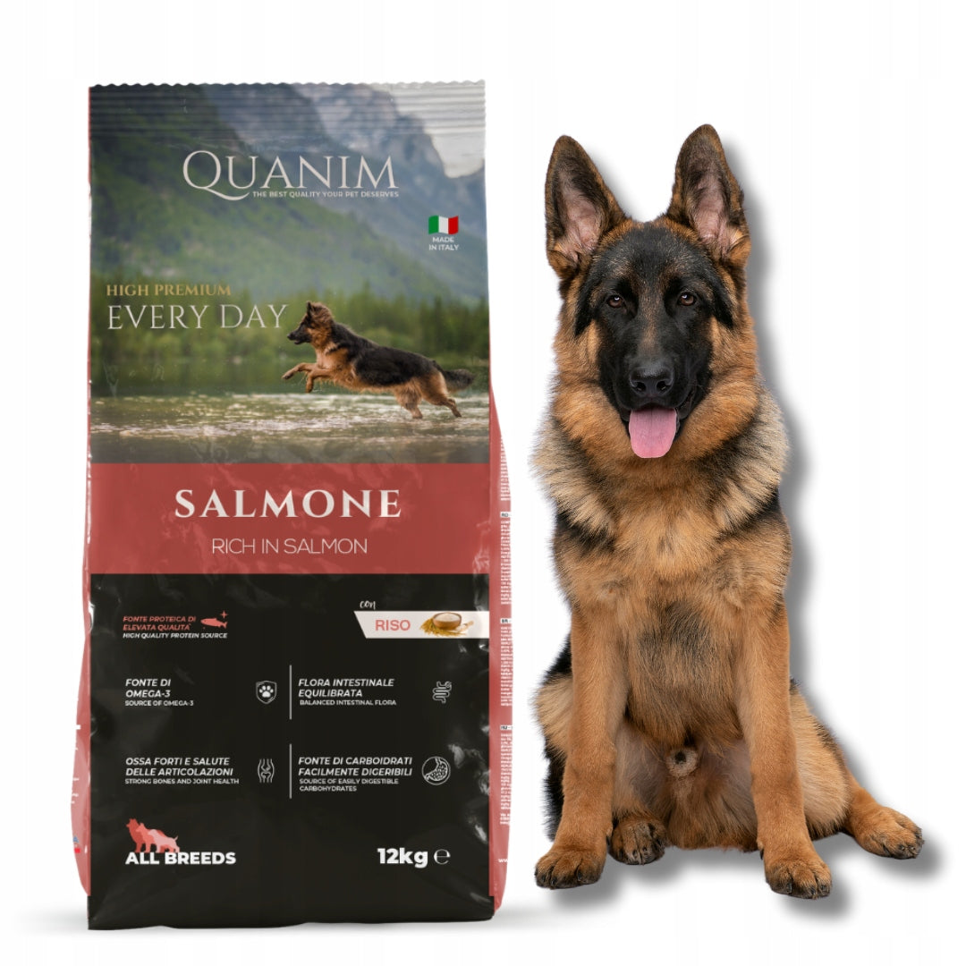 QUANIM SALMON RICE FISH 12KG FEED SHEEPDOG LAMBRADOR HUSKY BEAGLE AMSTAFF