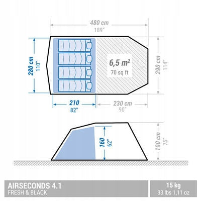 QUECHUA AIR SECONDS 4.1 INFLATABLE CAMPING TENT 4 PERSONS Manufacturer code 8648382