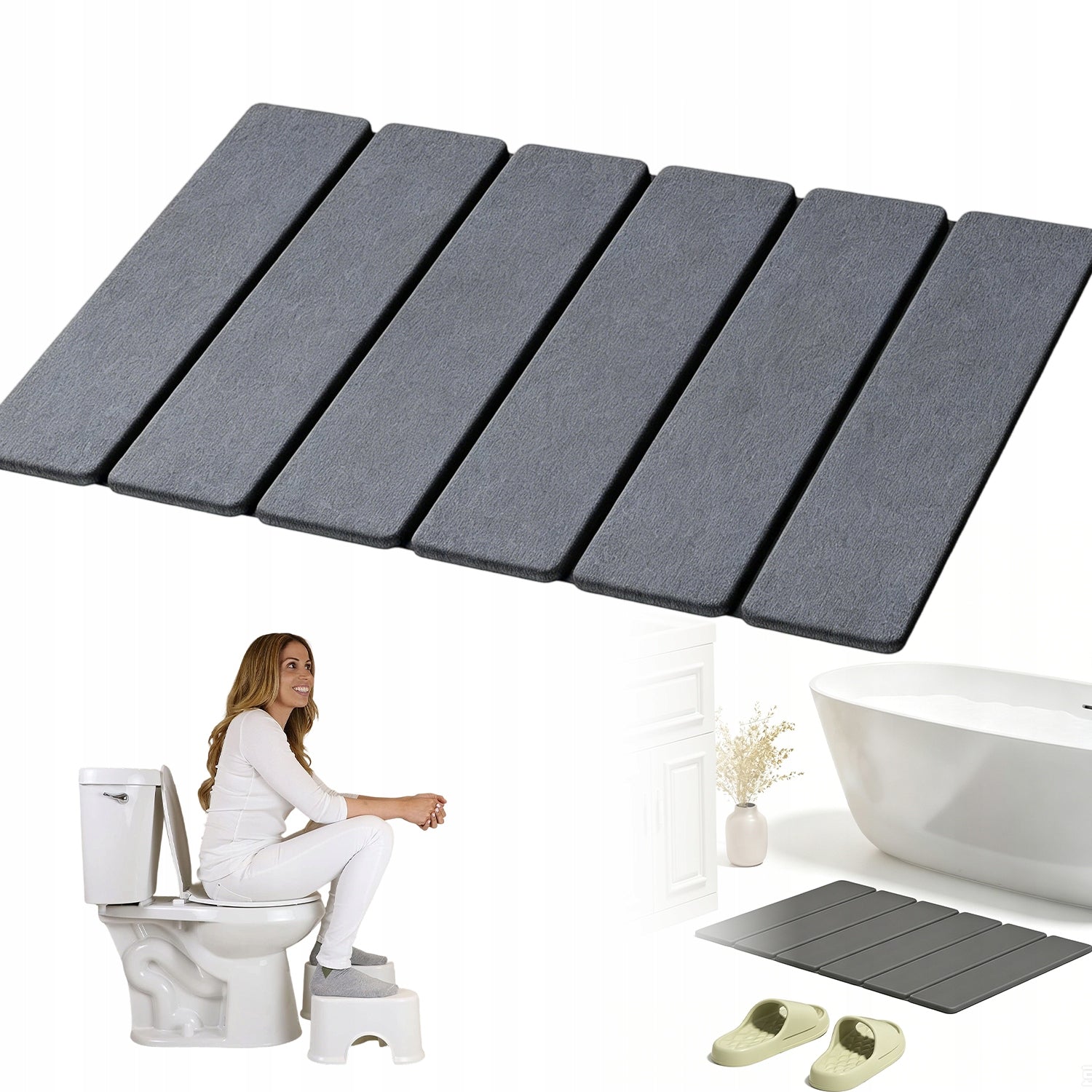 QUICK-DRYING DIATOMITE MAT FOR BATHROOM 60X39CM WITH RUBBER BOTTOM