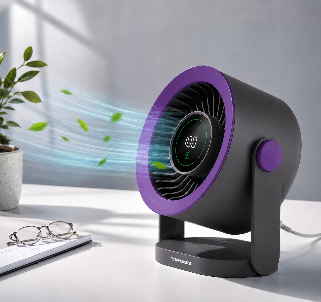 QUIET OFFICE DESK FAN TIROSS TS3421 ADJUSTABLE GREY Manufacturer code Wentylator stołowy 3421