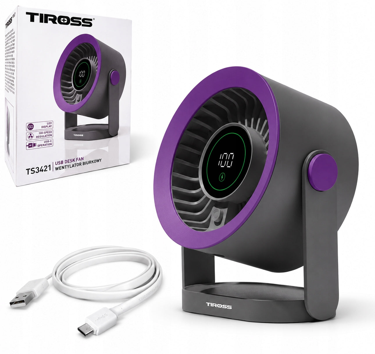 QUIET OFFICE DESK FAN TIROSS TS3421 ADJUSTABLE GREY