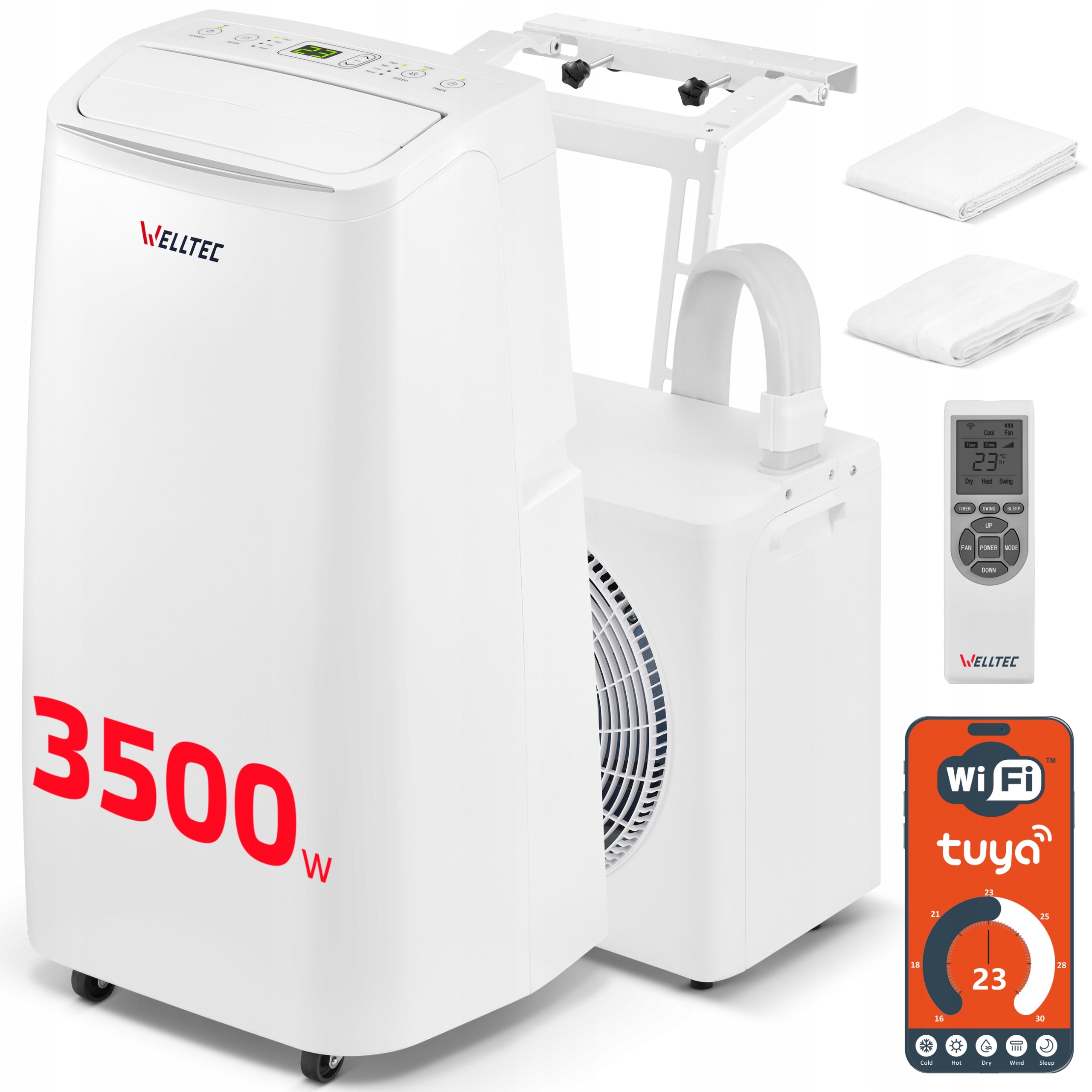 QUIET PORTABLE AIR CONDITIONER SPLIT WELLTEC ACS3 PRO - 4in1 WiFi 3,5kW 60m²