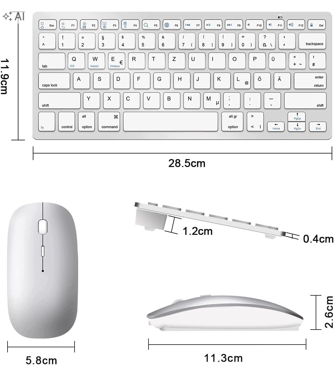 QWERTZ DE Bluetooth Keyboard + Wireless Mouse iOS Android Windows Manufacturer code LEAPEST