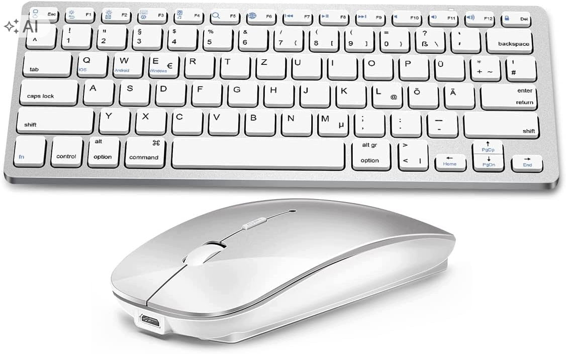QWERTZ DE Bluetooth Keyboard + Wireless Mouse iOS Android Windows