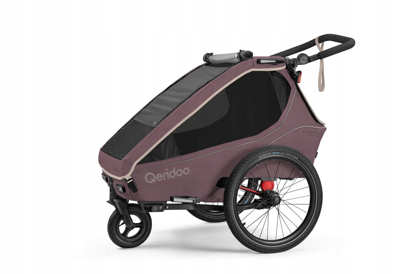 Qeridoo Kidgoo 2 Wildberry Violet Double Bike Trailer for Kids Packaging status original