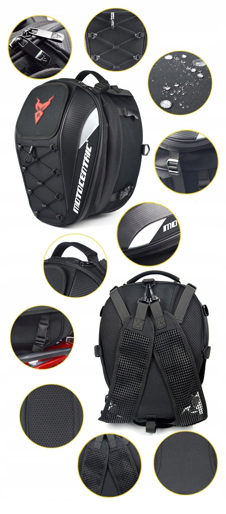 Quad Motorcycle Backpack Motocentric 2in1 Waterproof Black Helmet Bag Manufacturer Motocentric