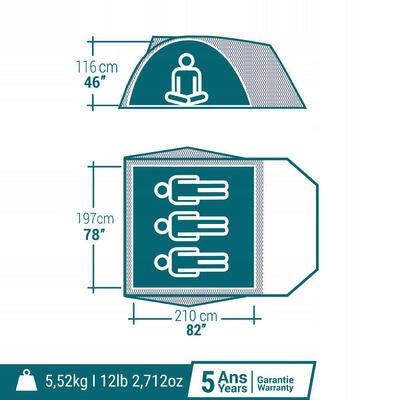 Quechua Camping tent 3-person tourist MH100 XL Packaging status original