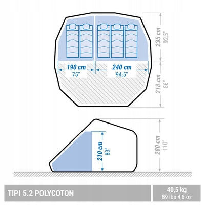 Quechua Camping tent 5 person tourist Tepee 5.2 polycotton Packaging status original