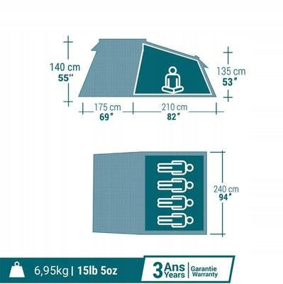 Quechua Camping tent for 4 persons tourist MH100 XXL Packaging status original