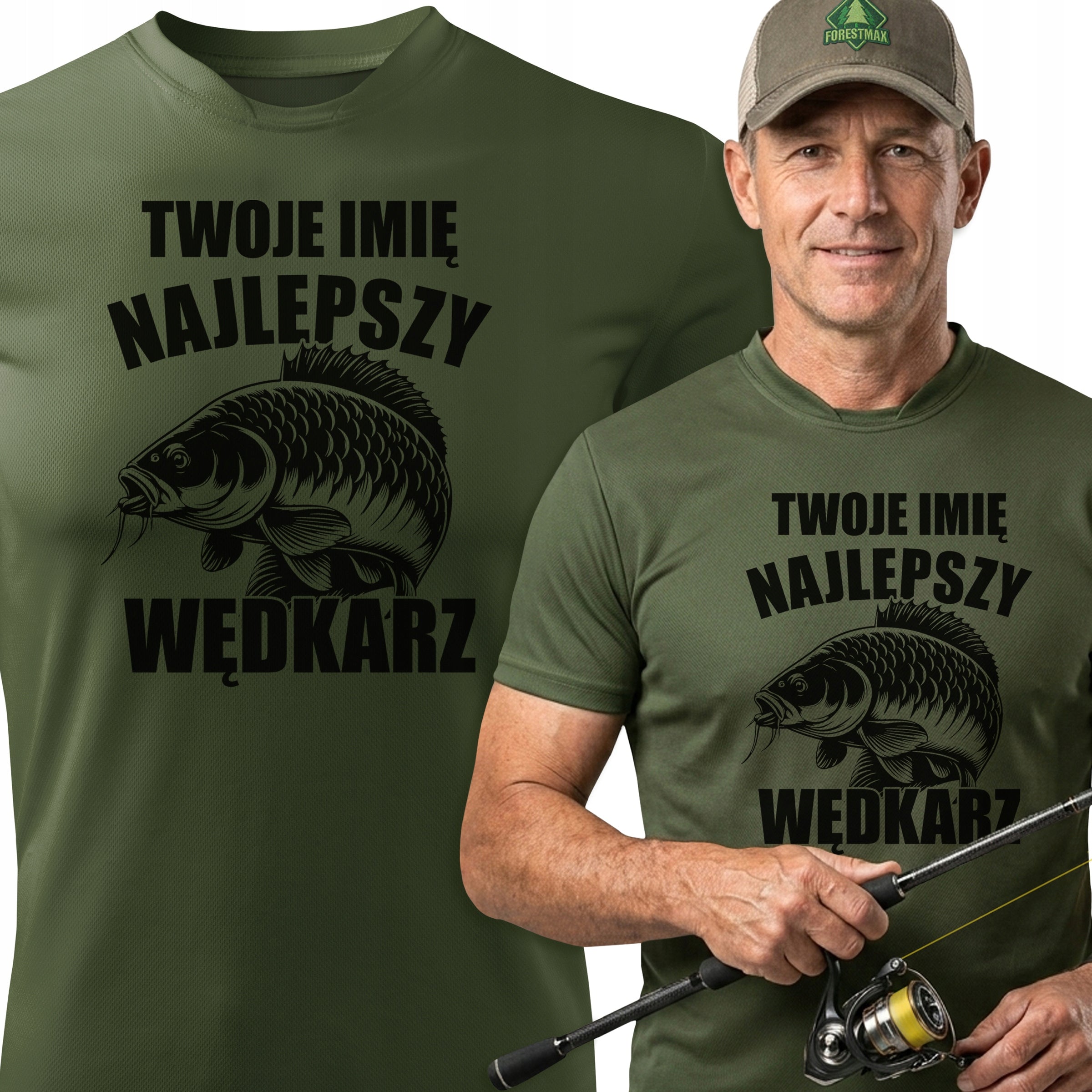 Quick Drying Khaki T-Shirt for Fisherman Gift with Own Name - XL