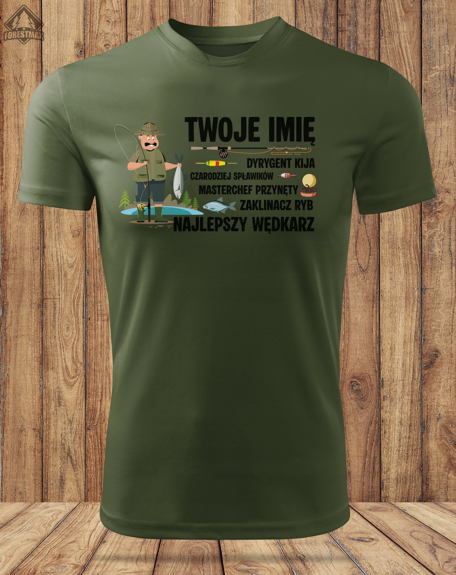 Quick-drying khaki fishing shirt with NAME as a gift for the Fisherman Size M