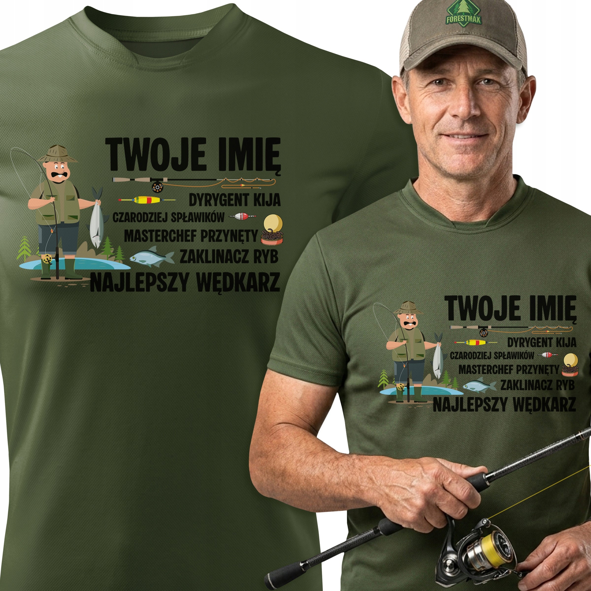 Quick-drying khaki fishing shirt with NAME as a gift for the Fisherman