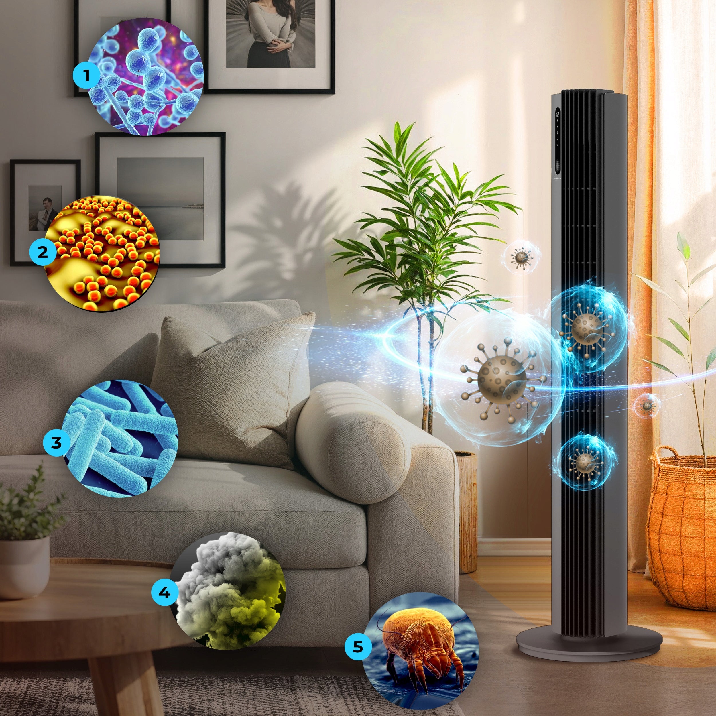 Quiet WIFI Column Fan 12 Levels PURE Plasma Ionization Black XL Manufacturer code Wiatrak podłogowy wentylator WiFi
