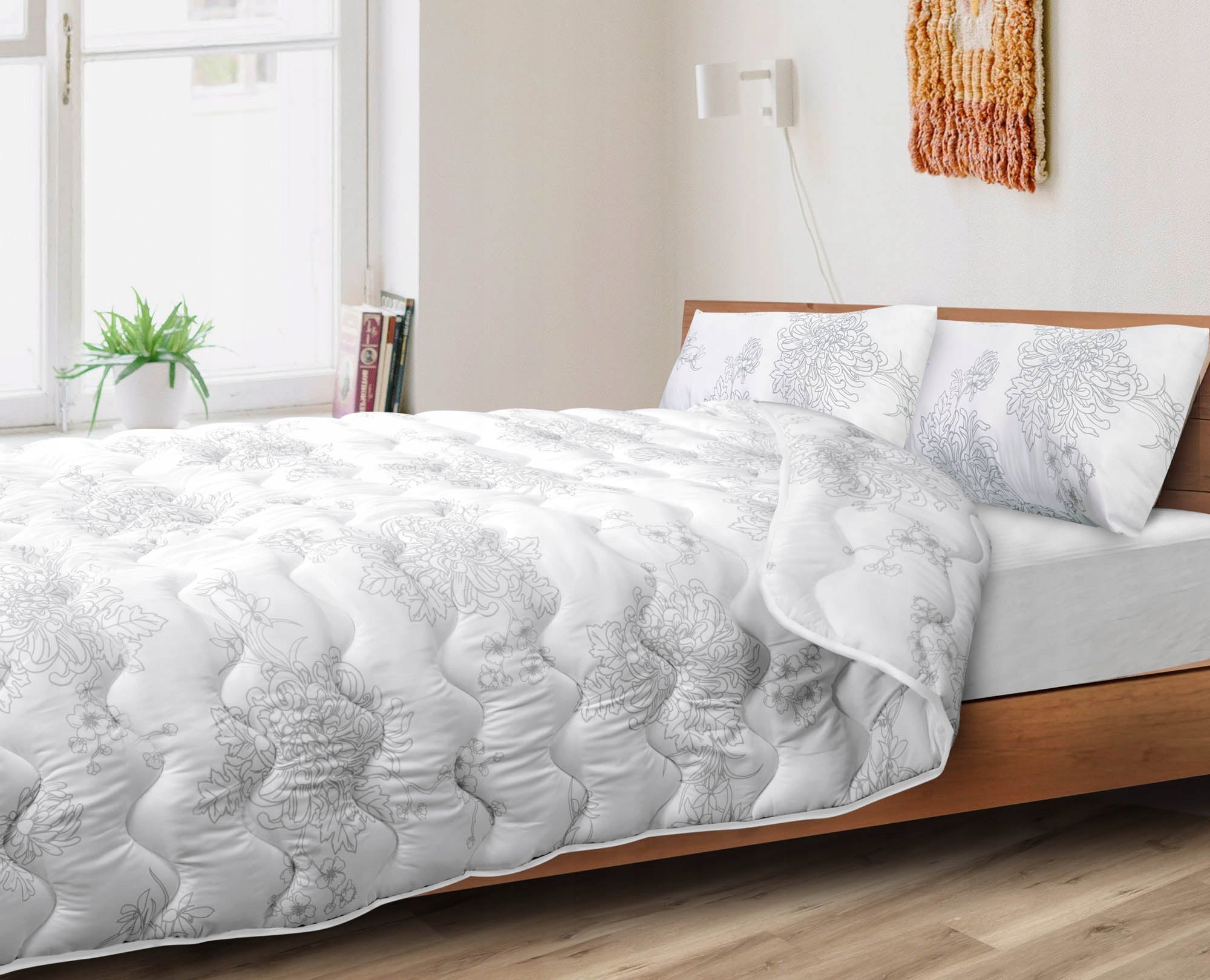Quilt and 2 Pillows 70x80 + 160x200 cm Year-round Anti-Allergic Quilted Material microfiber