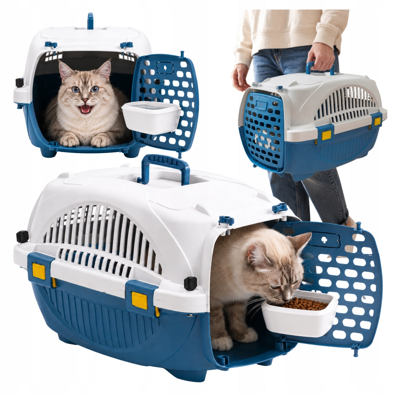 RABBIT DOG CAT TRANSPORTER Plastic Cage Blue 51x34x33 cm