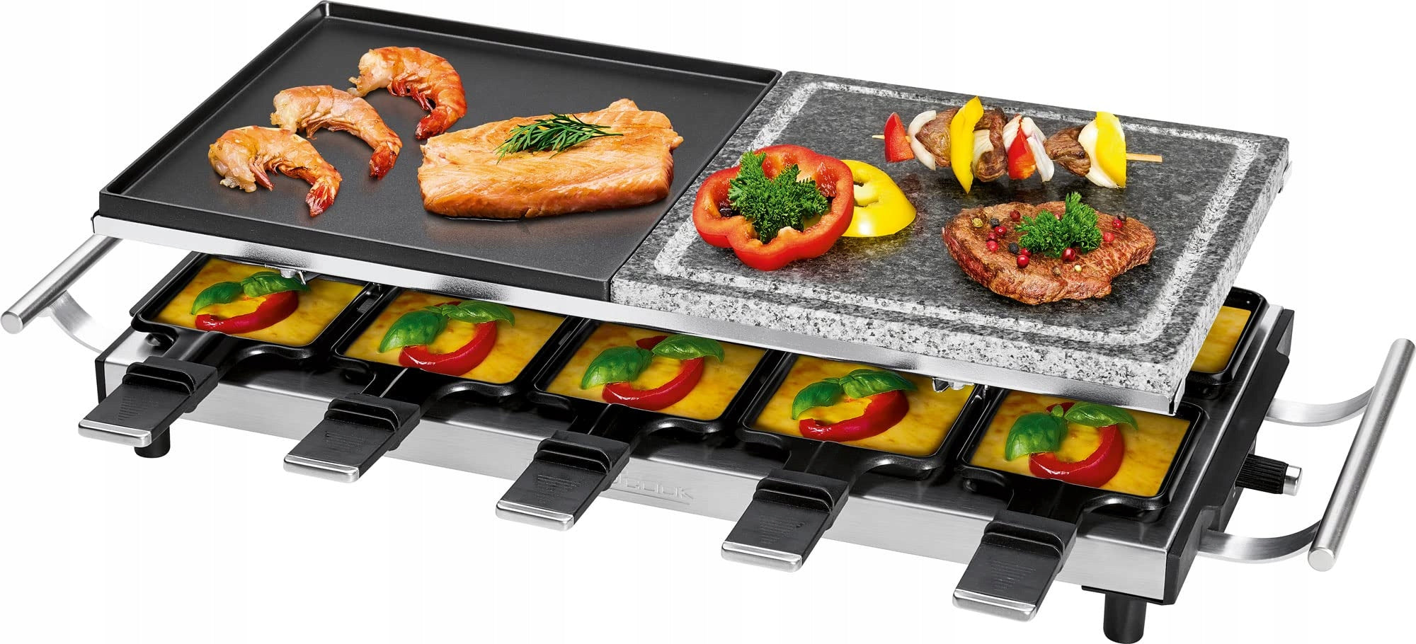 RACLETTE FOR 10 PEOPLE WITH NATURAL STONE FOR GRILLING 10 PANS