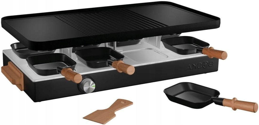 RACLETTE GRILL FOR TABLE FOR 8 PEOPLE CERAMIC PLATE WITHOUT PFAS BLACK