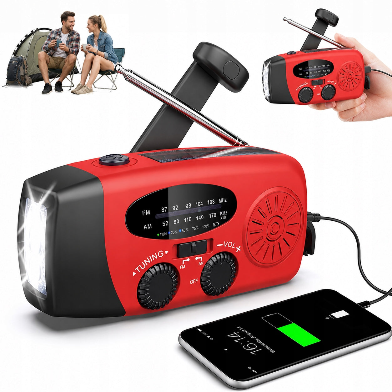RADIO FOR CRANK portable solar emergency dynamo FLASHLIGHT Powerbank 2000mAh