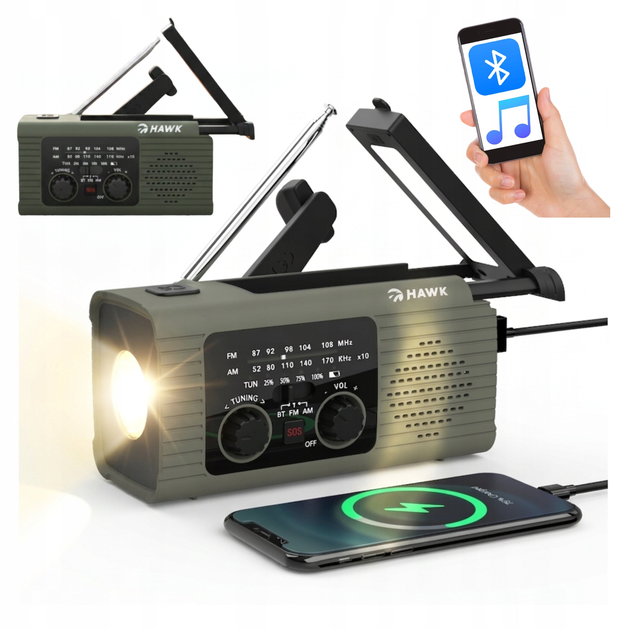 RADIO FOR CRANK portable solar emergency dynamo FLASHLIGHT Powerbank 4000mAh