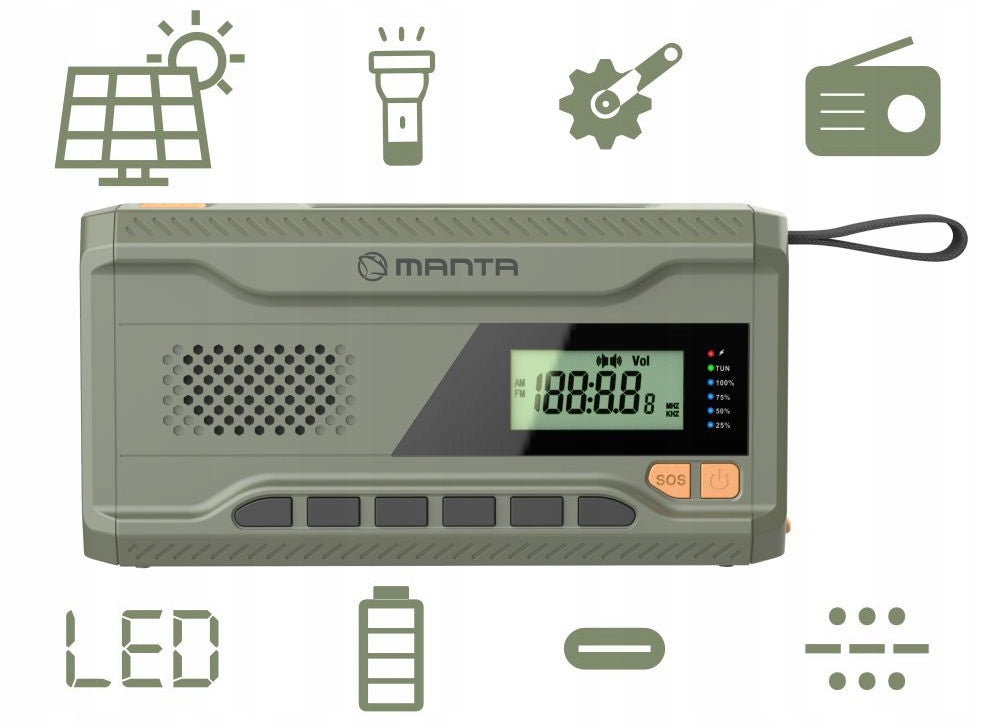 RADIO FOR CRANK portable solar emergency dynamo FLASHLIGHT Powerbank 4500mAh Packaging status original