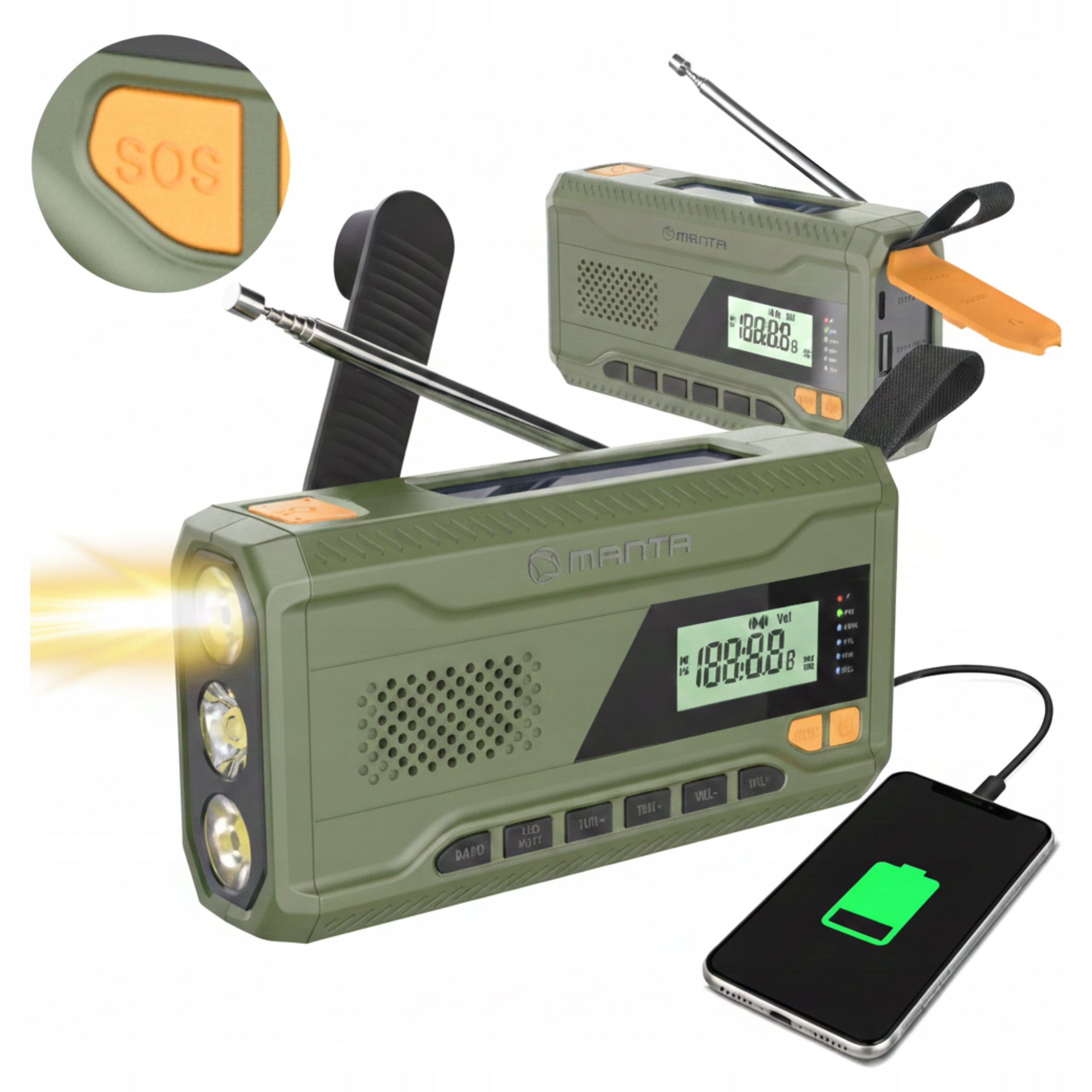 RADIO FOR CRANK portable solar emergency dynamo FLASHLIGHT Powerbank 4500mAh