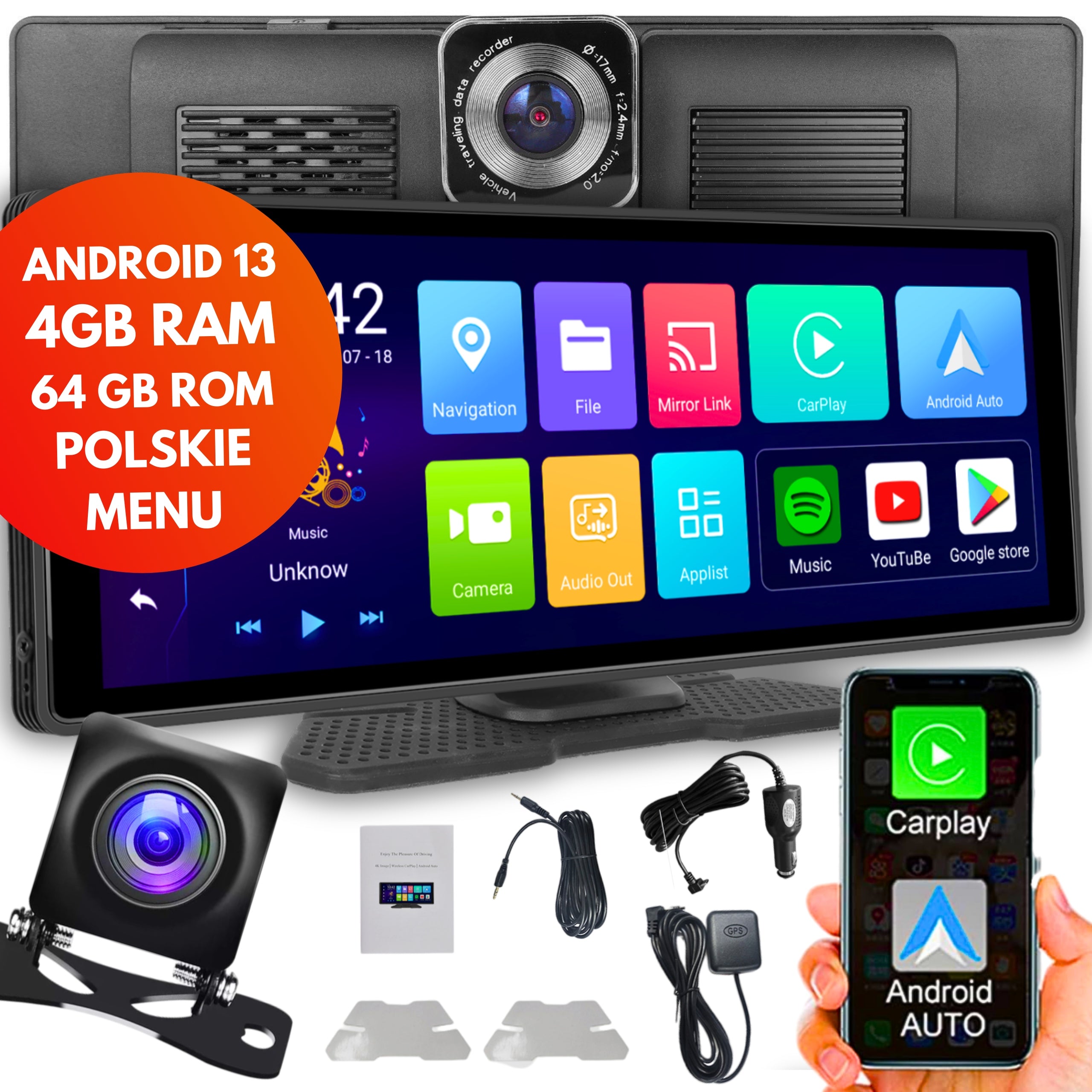 RADIO MULTIMEDIA STATION CARPLAY ANDROID AUTO 13 DVR VIDEO RECORDER