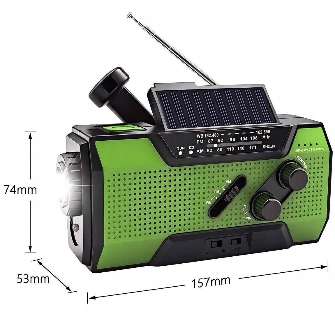 RADIO PORTABLE SOLAR CRANK ALARM DYNAMO EMERGENCY FLASHLIGHT POWERBANK 3in1 Packaging status original