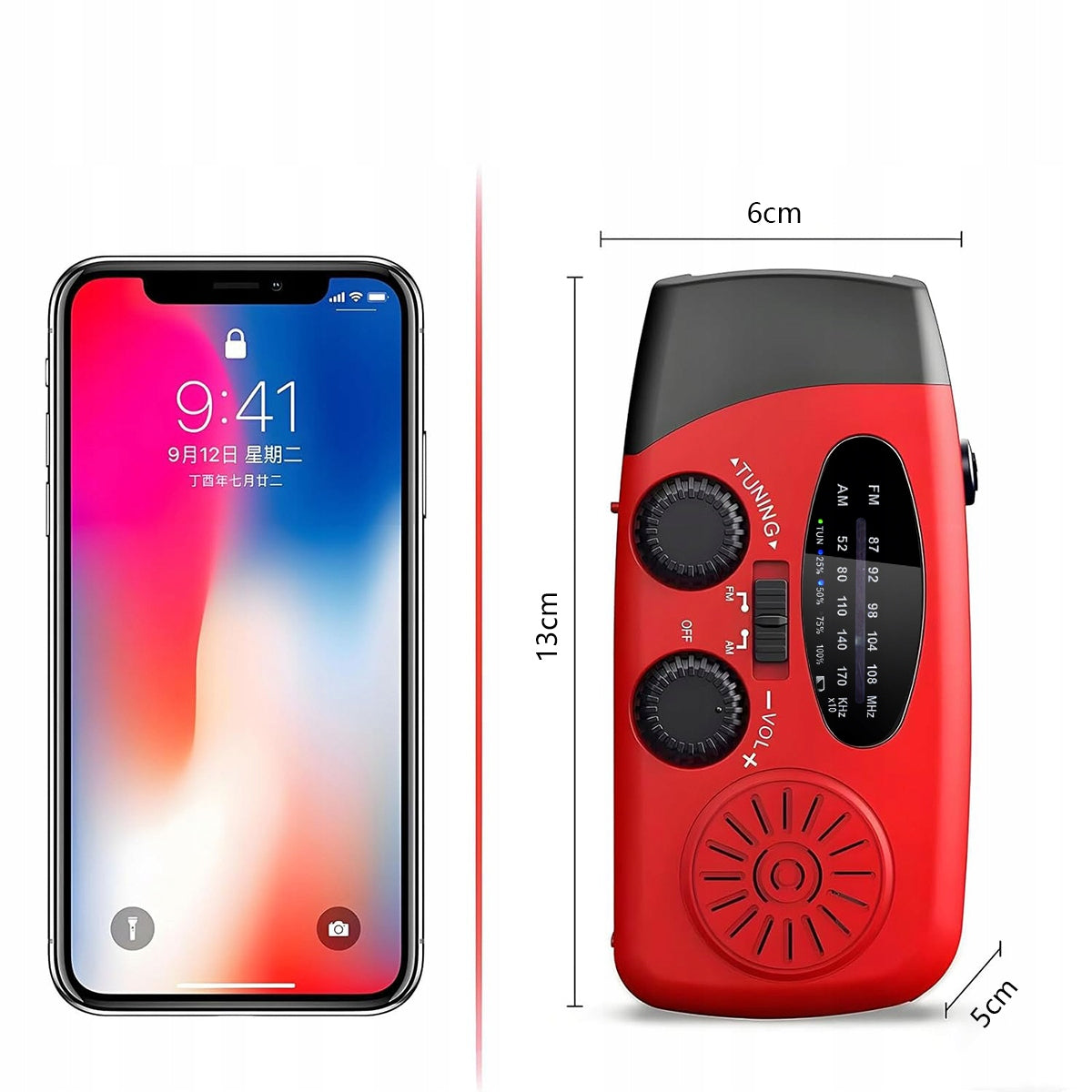 RADIO PORTABLE SOLAR CRANK ALARM DYNAMO EMERGENCY FLASHLIGHT POWERBANK 3in1 Product weight with unit packaging 0.27 kg