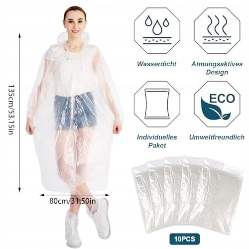 RAIN PONCHO TRANSPARENT DISPOSABLE FOR WOMEN MEN 10 Manufacturer code Bez marki