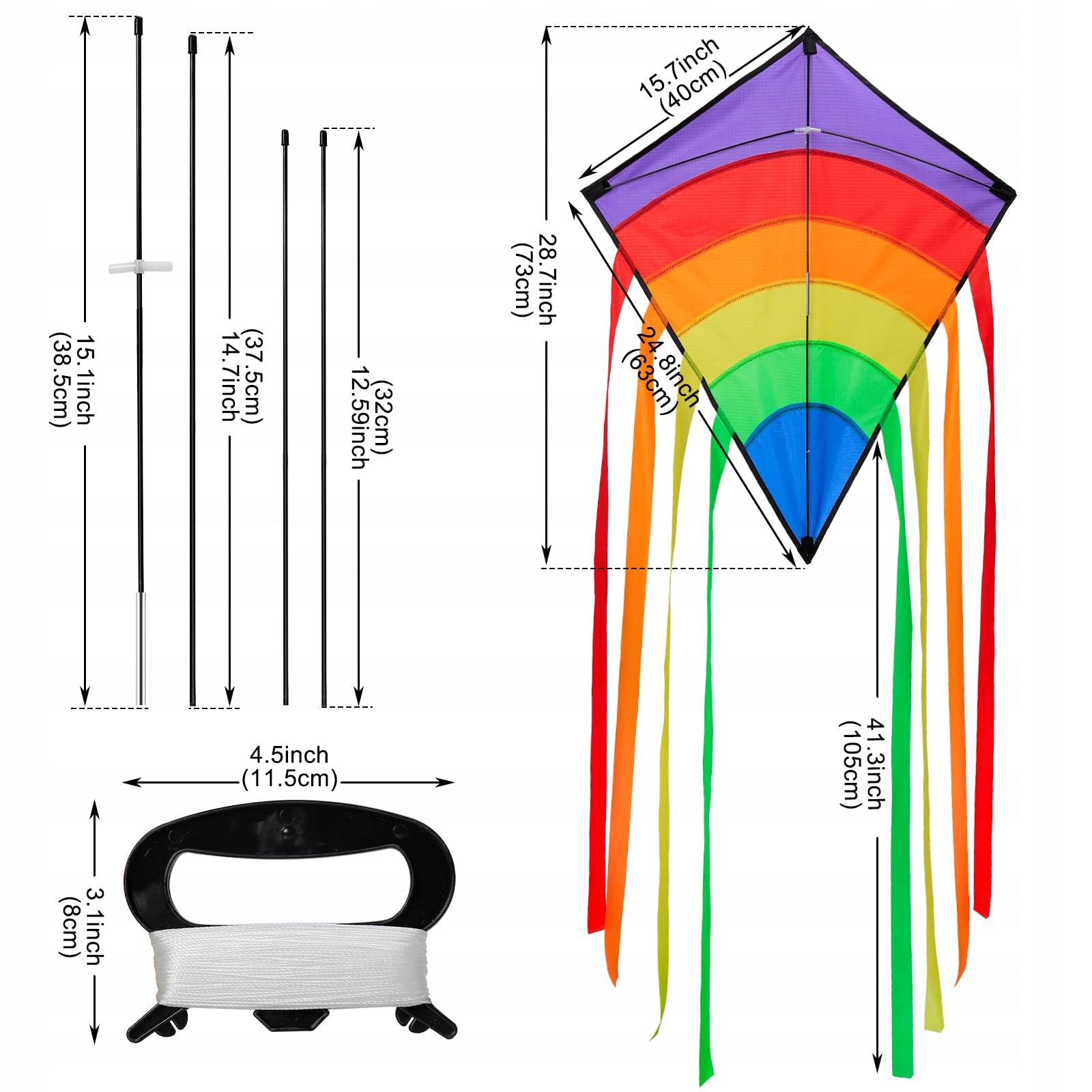 RAINBOW COLORED KITE WITH LONG TAILS Brand no brand