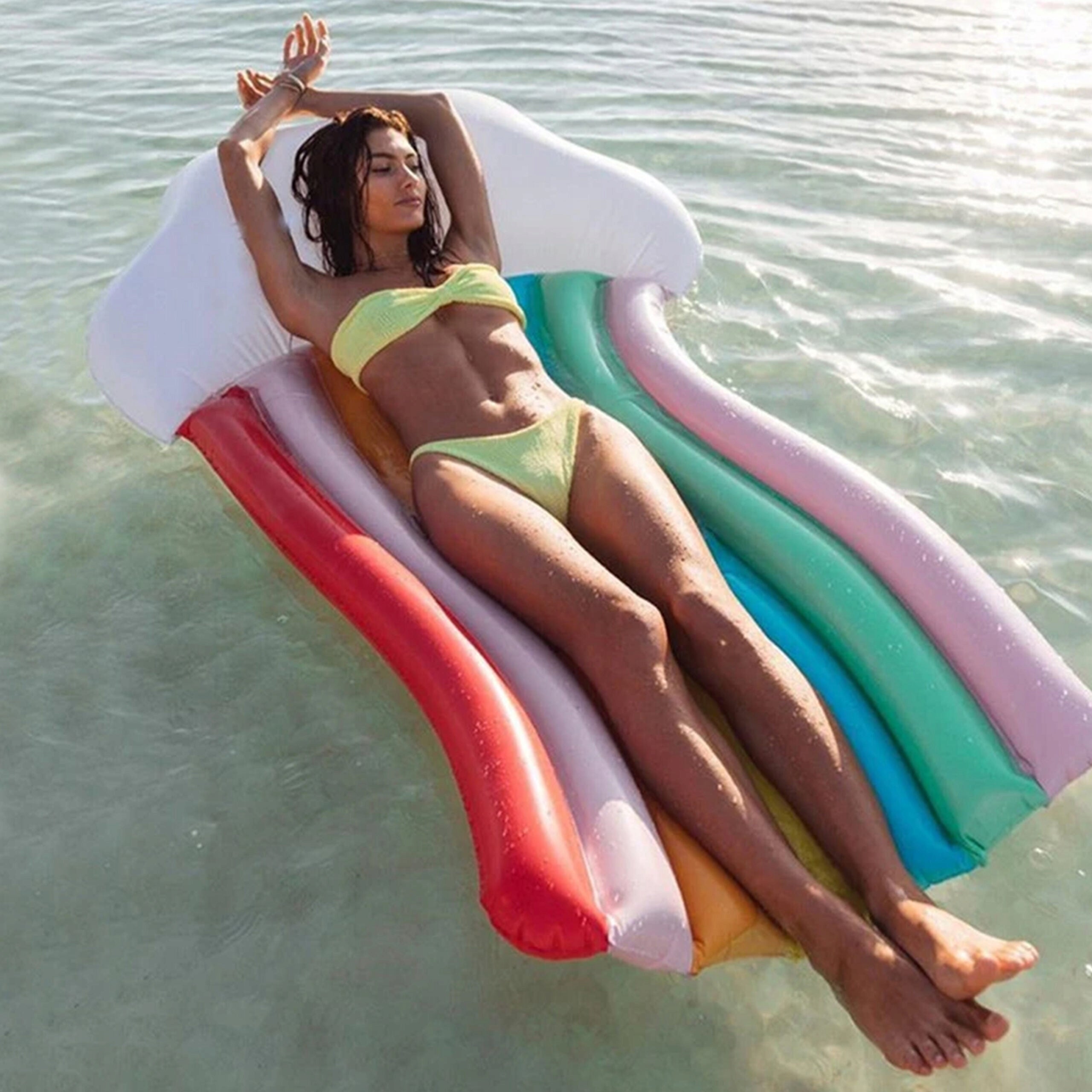 RAINBOW COLORFUL INFLATABLE SWIMMING MATTRESS 115x175 cm FOR SWIMMING POOL BY THE SEA Manufacturer code TĘCZA KOLOROWY DMUCHANY MATERAC DO PŁYWANIA