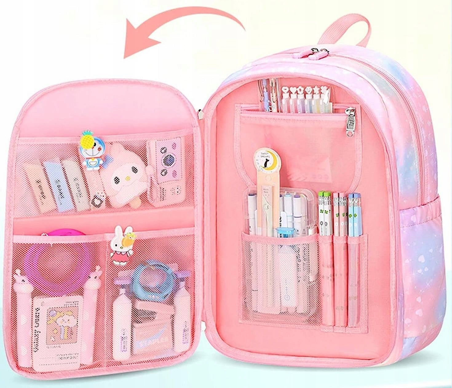 RAINBOW SCHOOL BACKPACK SATCHEL A4 ORGANIZER + KEYCHAIN Brand MPMAX