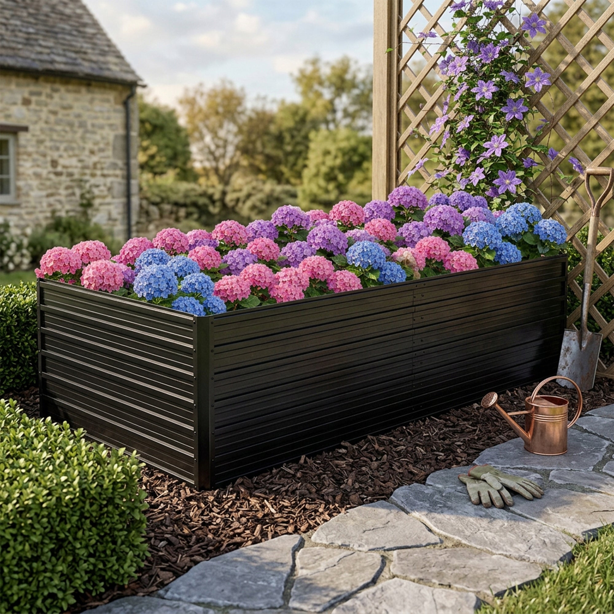 RAISED BED METAL POT WITH OPEN BOTTOM 219X112X64CM BLACK Packaging status original