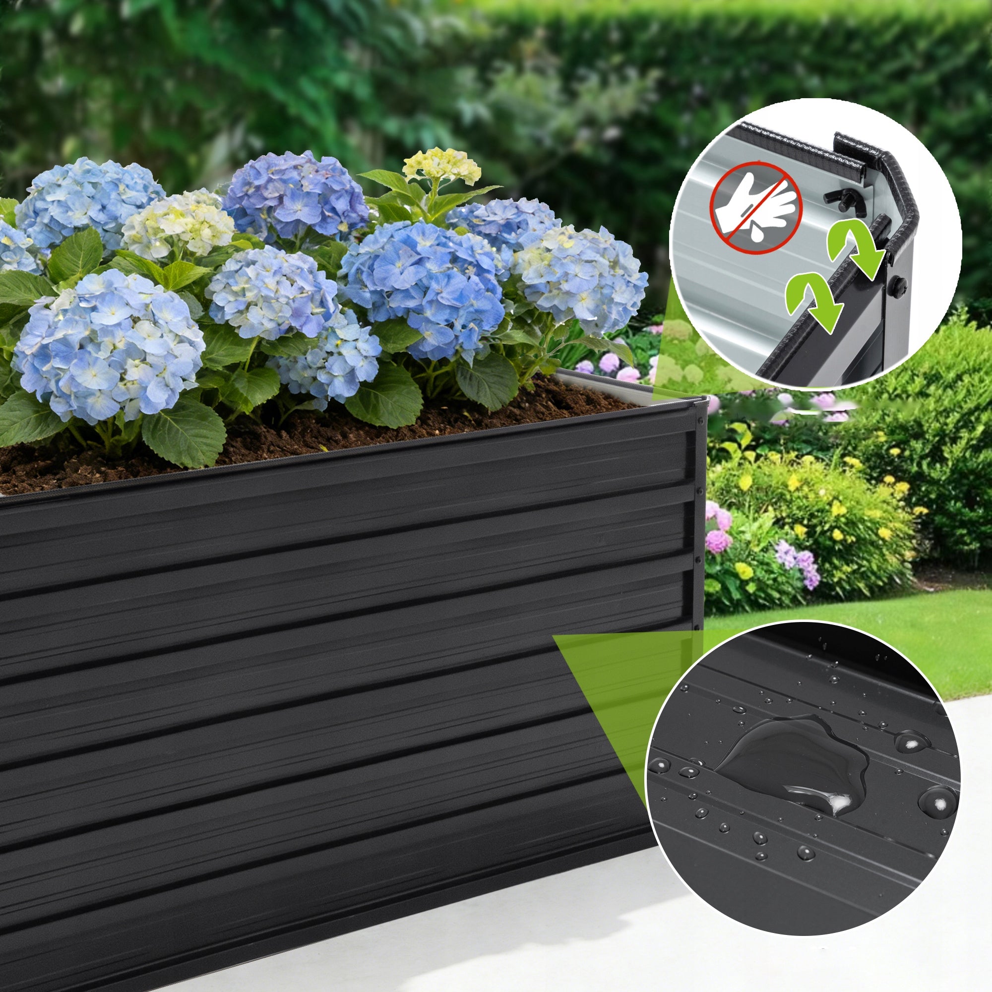 RAISED BED METAL POT WITH OPEN BOTTOM 219X112X64CM BLACK Product height 64 cm