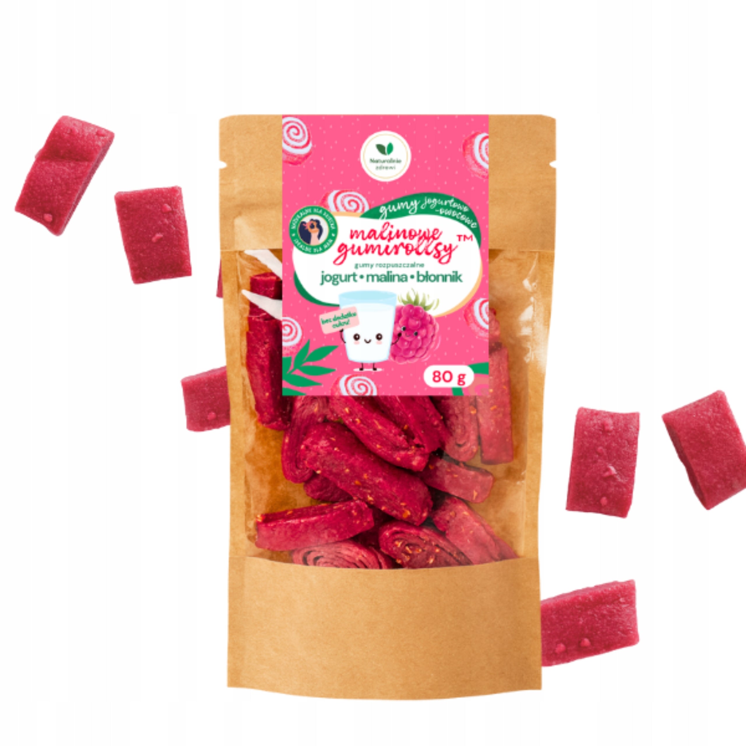 RASPBERRY Gumirolls with Fiber 80g Yogurt Gums Soluble Without Sugar