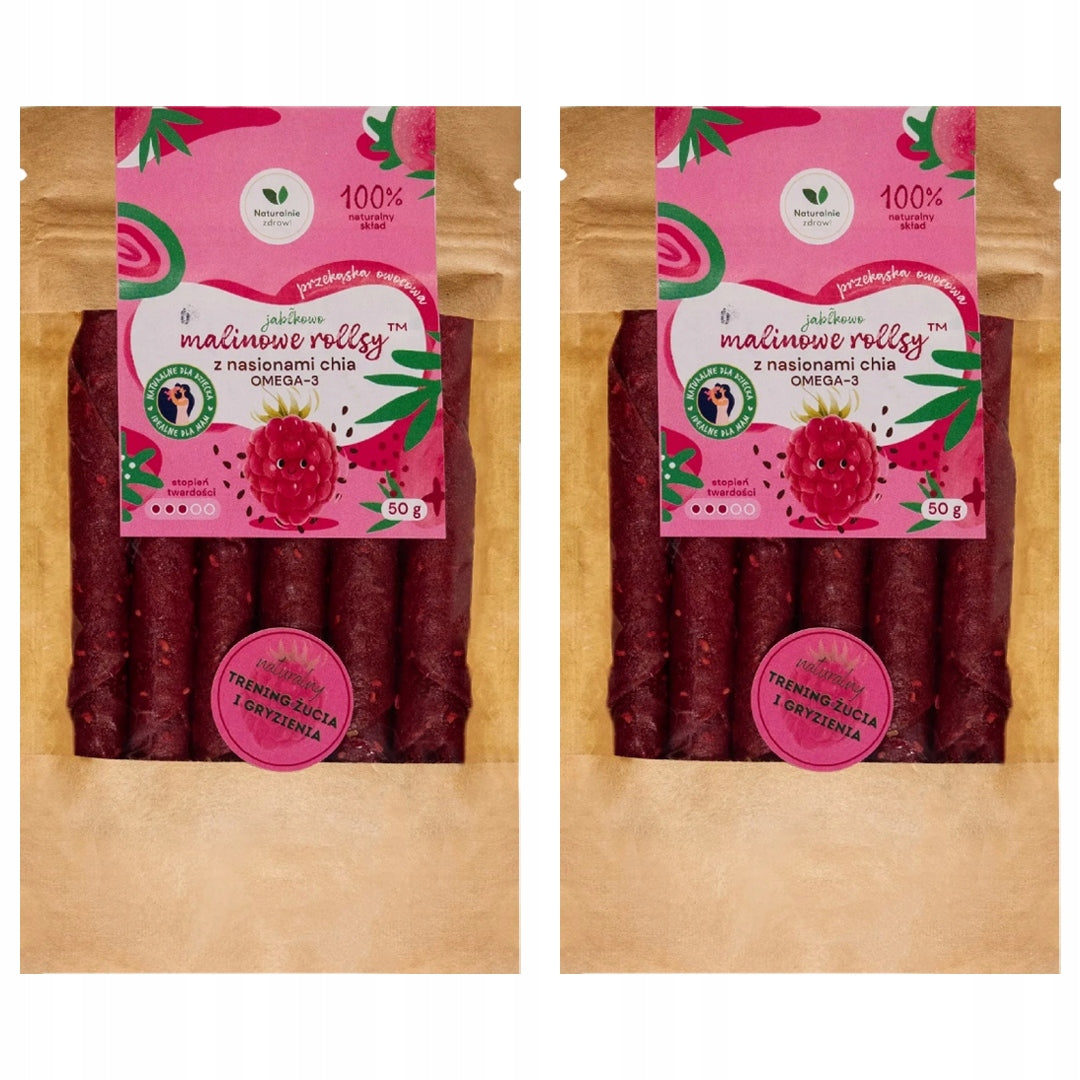 RASPBERRY ROLLS NATURAL SNACK WITH CHIA SEEDS VITAMINS 2x50 G HEALTHY