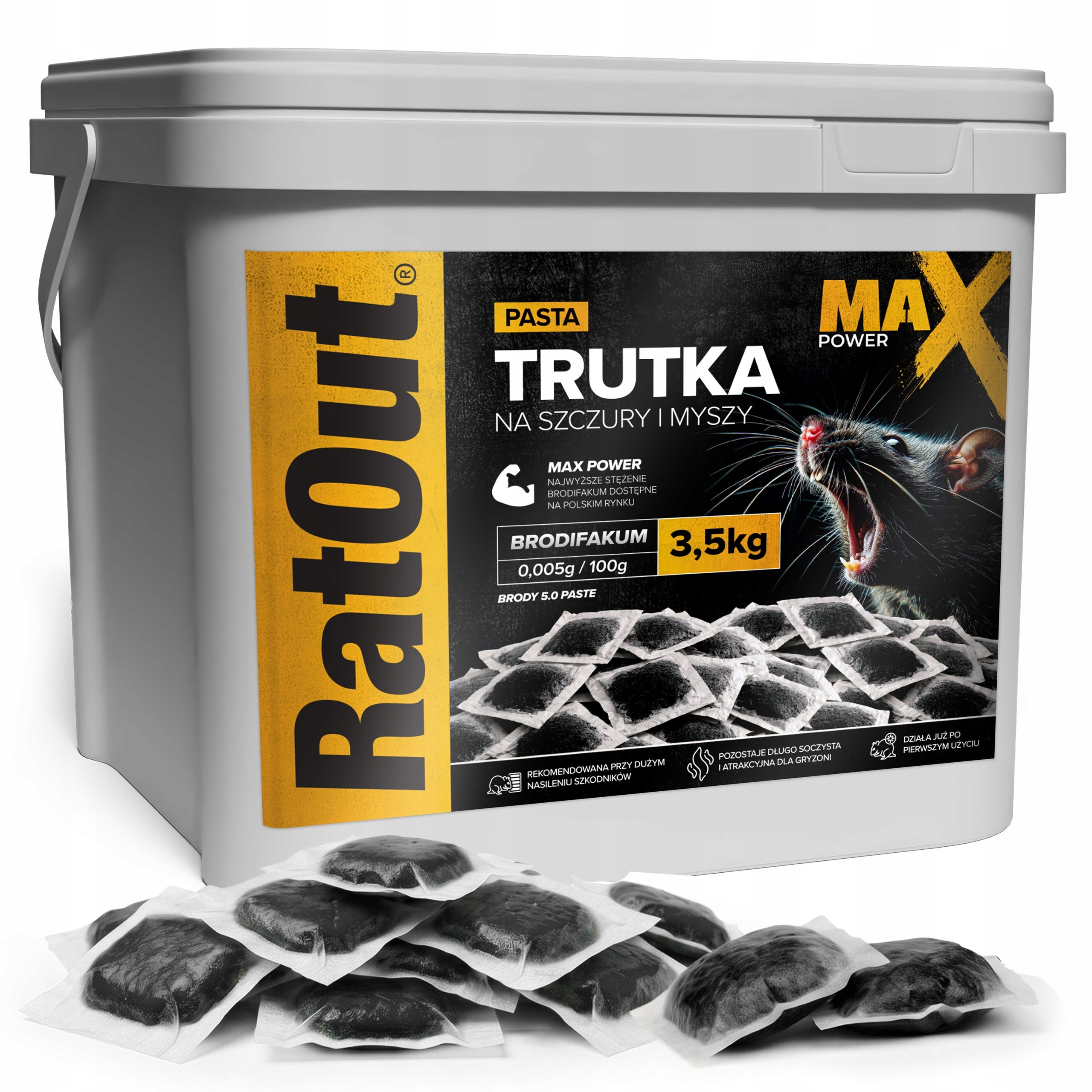 RAT POISON MICE RODENTS RATOUT MAX POWER BRODIFACOUM PASTE 3,5KG Packaging status original