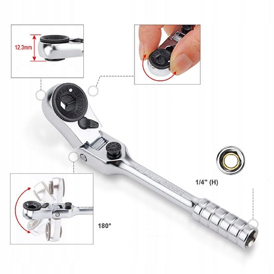 RATCHET WITH BIT HOLDER 1/4" WITH 60 TEETH 110mm WITH JOINT TOPTUL Brand Toptul