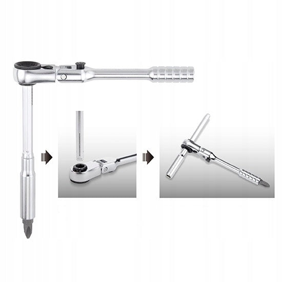 RATCHET WITH BIT HOLDER 1/4" WITH 60 TEETH 110mm WITH JOINT TOPTUL Key type ratchet