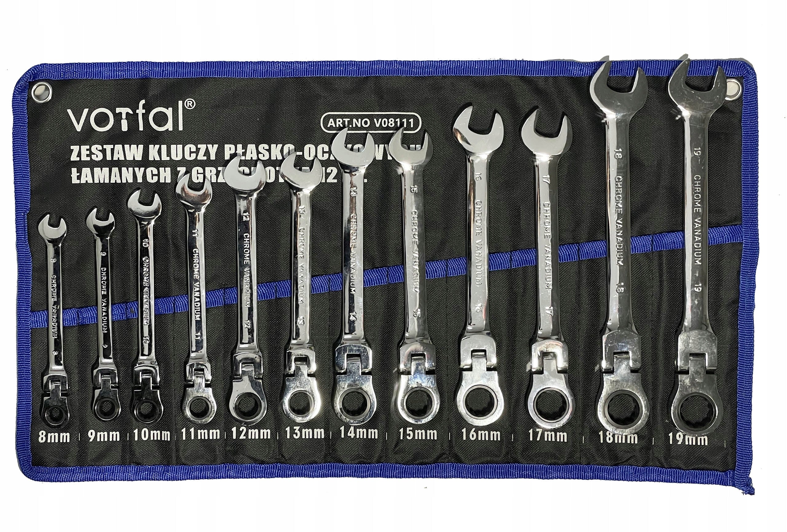 RATCHETING FLAT EYE WRENCHES FORGED CrV 12-EL 8-19MM SET Manufacturer code Sk-022-01