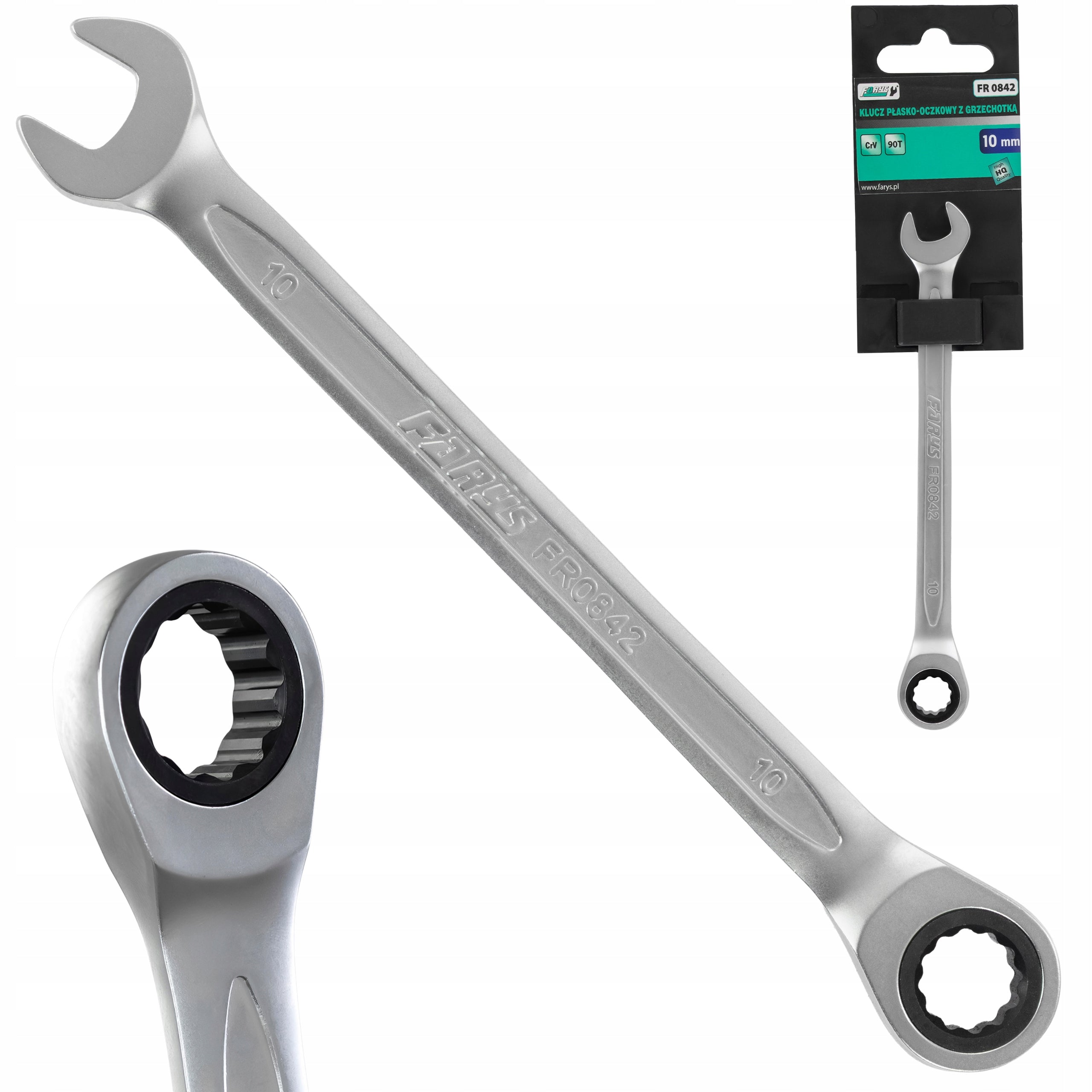 RATCHETING WRENCH 10MM 90 TEETH CRV CHROME WORKSHOP FARYS