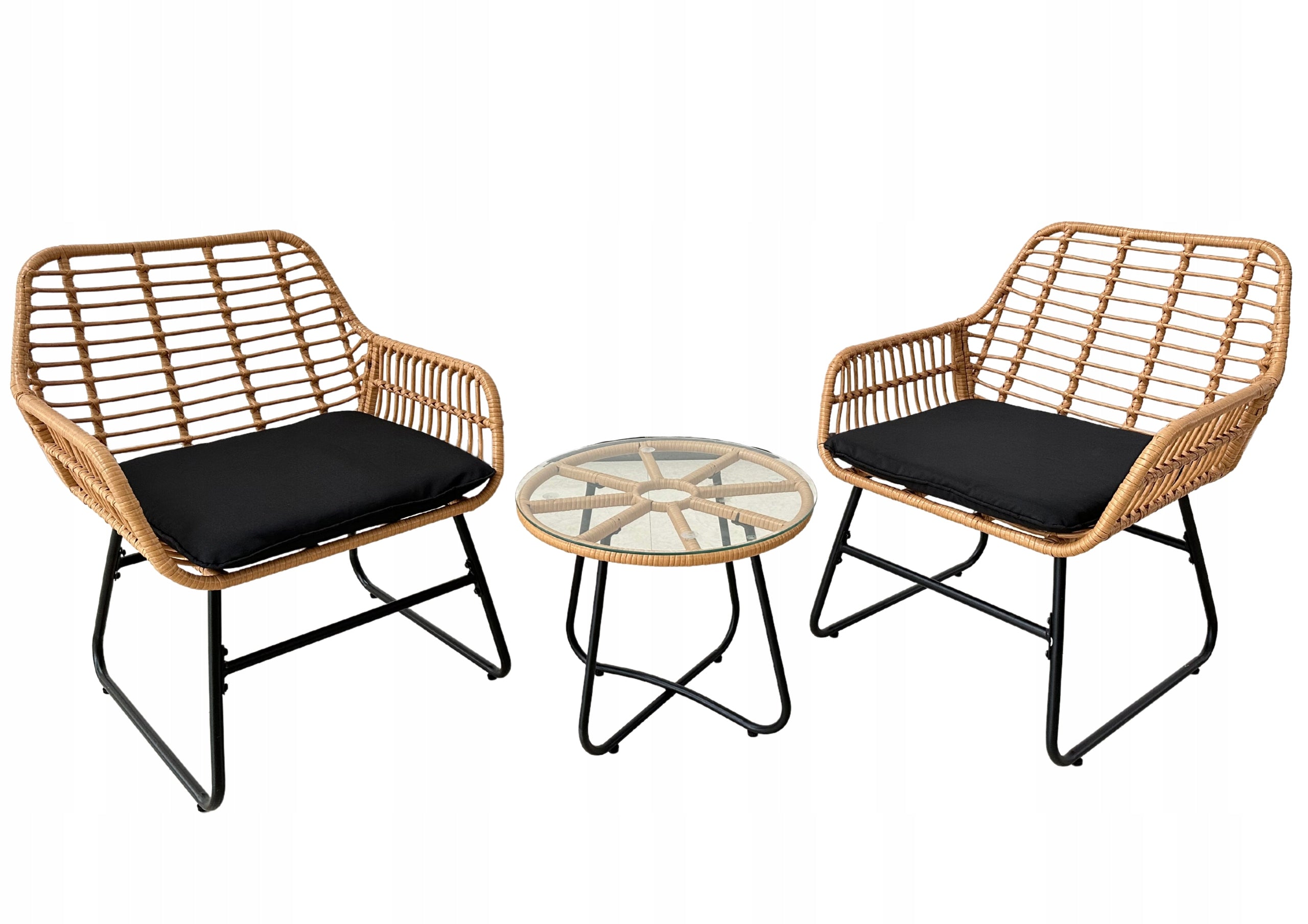 RATTAN GARDEN FURNITURE SET 2 CHAIRS TABLE STEEL GLASS CUSHION Main material rattan