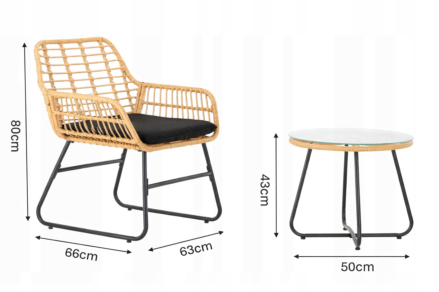 RATTAN GARDEN FURNITURE SET 2 CHAIRS TABLE STEEL GLASS CUSHION Manufacturer GardenLine