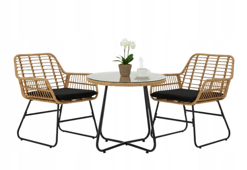 RATTAN GARDEN FURNITURE SET 2 CHAIRS TABLE STEEL GLASS CUSHION Manufacturer code ABI3392