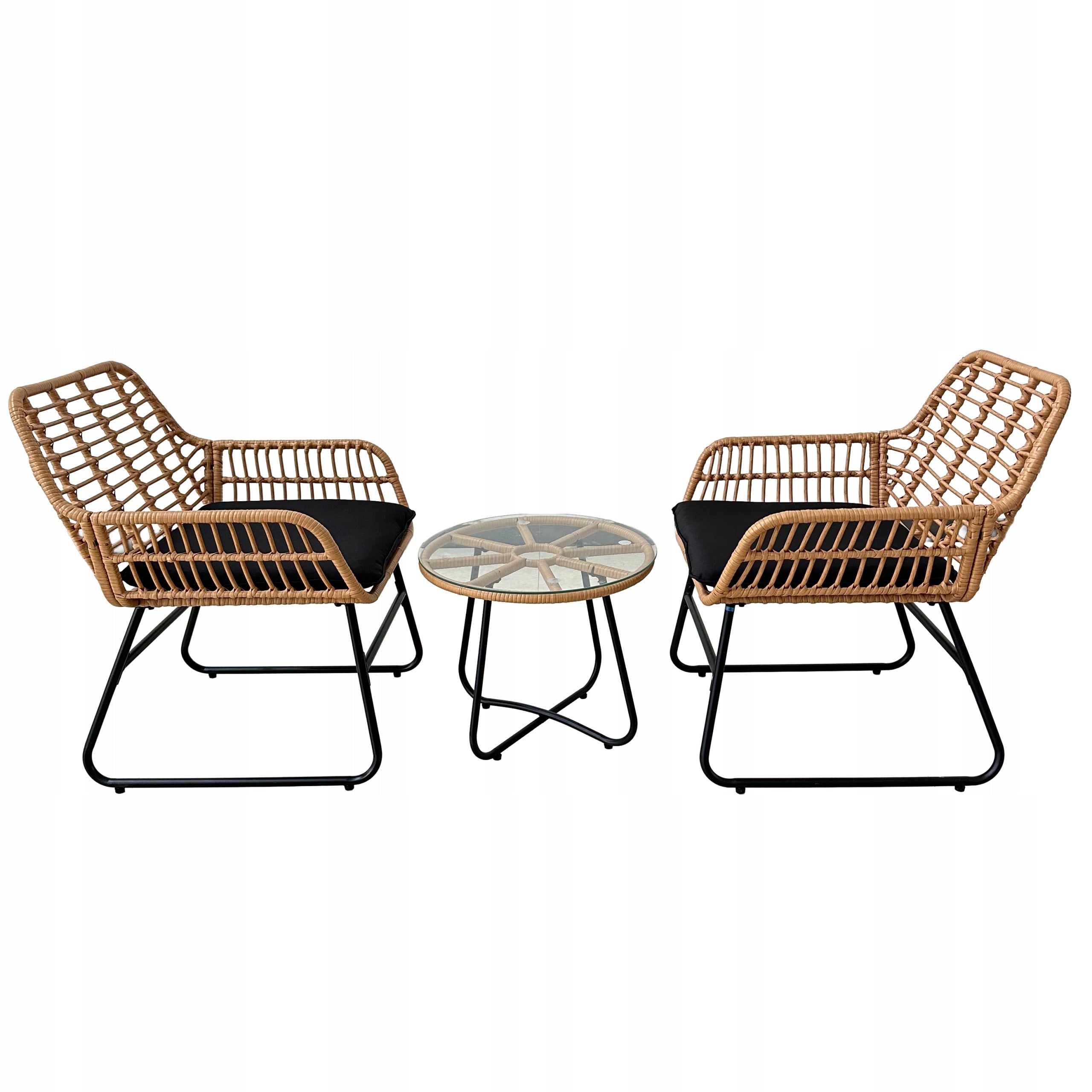 RATTAN GARDEN FURNITURE SET 2 CHAIRS TABLE STEEL GLASS CUSHION Number of items in the set 3