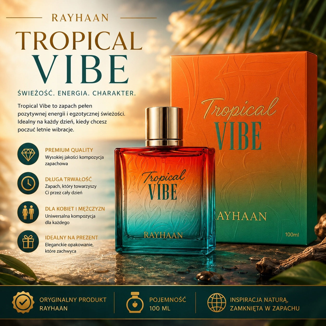 RAYHAAN TROPICAL VIBE 100 ML UNISEX ARABIAN PERFUME *WONDERFUL* SOMETHING BEAUTIFUL Packaging status original
