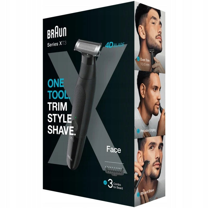 RAZOR TRIMMER MEN'S BEARD BODY SHAVER BRAUN XT3-100 WET-DRY 3CAPS Brand Braun