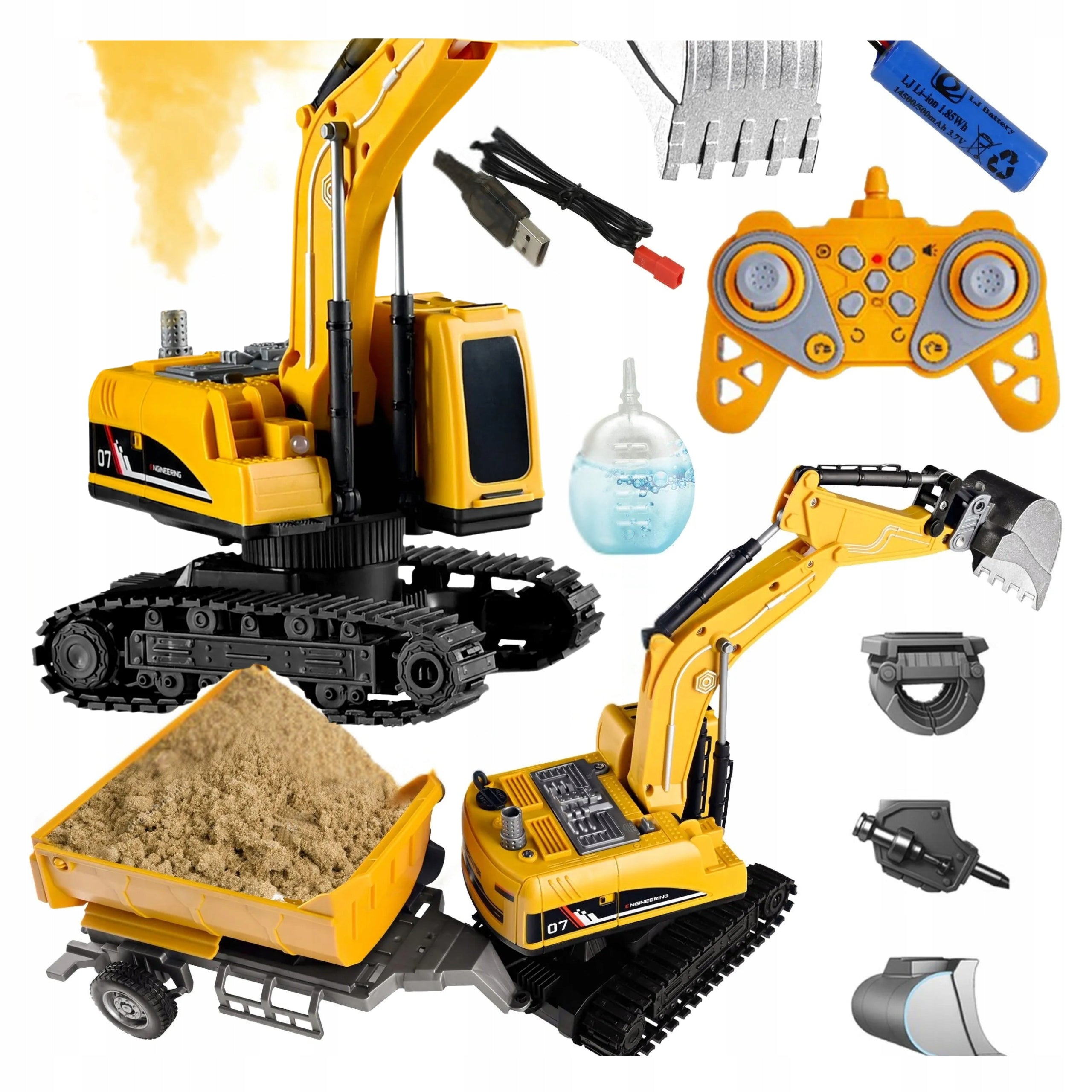 RC EXCAVATOR REMOTE CONTROLLED 2,4GHz SMOKE LIGHT SOUNDS DUMP TRUCK USB