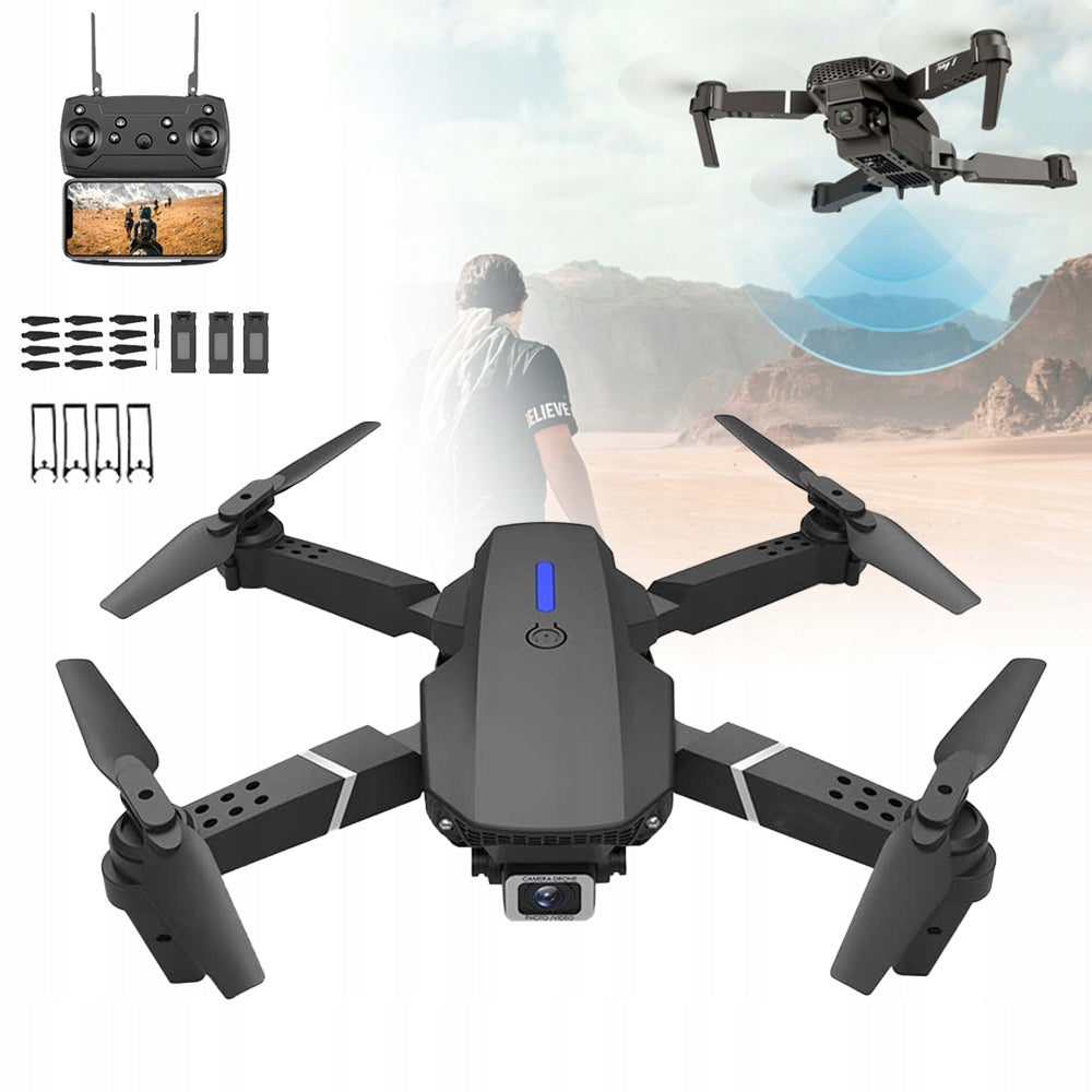 RC QUADROCOPTER 2.4GHZ WIFI FPV DUAL CAMERA FOLDABLE DRONE RC, 3 BATTERIES